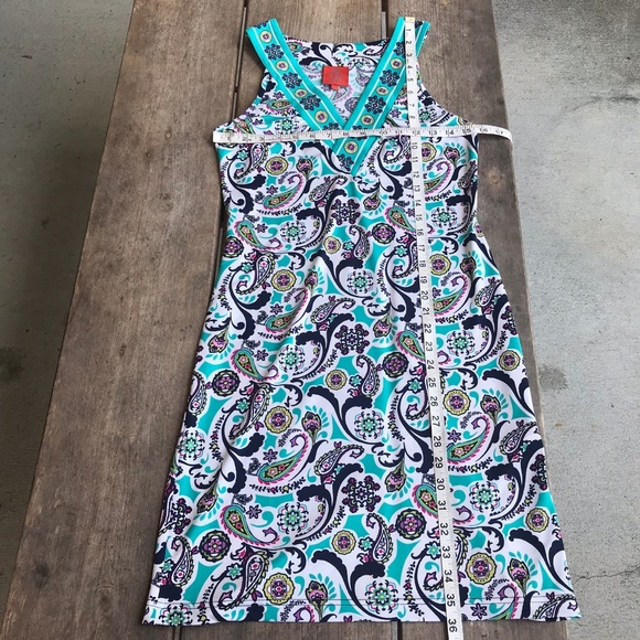 Tracy Negoshian Teal White Print Tank Dress Bright - Picture 3 of 5